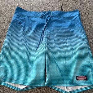 Vineyard Vines Teal to Blue Ombre Stripe Men’s Board Shorts